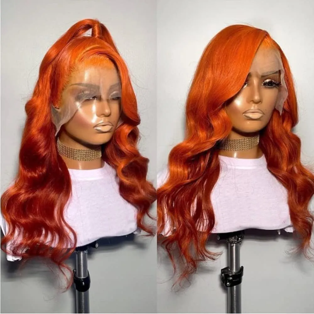 26Inch Ginger Lace Front Wigs Human Hair Pre Plucked 13x4 Body Wave Lace Frontal Wig 350# Colored Wigs Human Hair Ginger Wig Human Hair Orange Wigs for Women Natural Hairline 180% Density