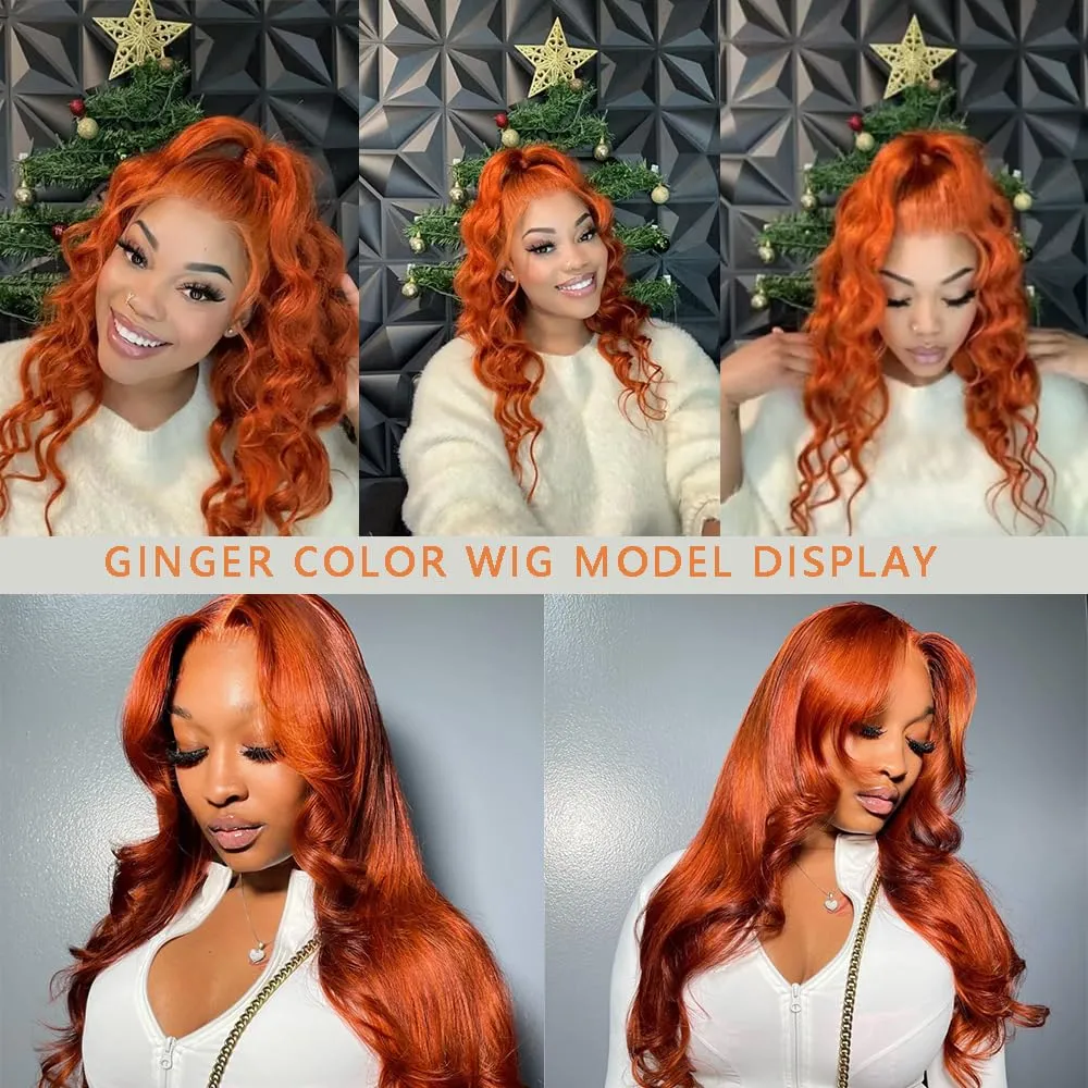 26Inch Ginger Lace Front Wigs Human Hair Pre Plucked 13x4 Body Wave Lace Frontal Wig 350# Colored Wigs Human Hair Ginger Wig Human Hair Orange Wigs for Women Natural Hairline 180% Density