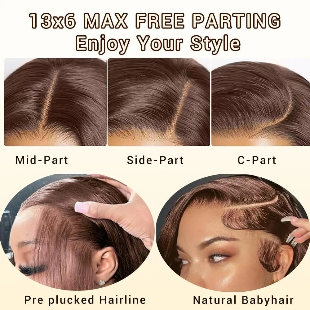 28 Inch Chocolate Brown Lace Front Wigs Human Hair 13x6 Straight Wigs Human Hair 220 Density Brown Wig 4# Brown Human Hair Wigs for Black Women