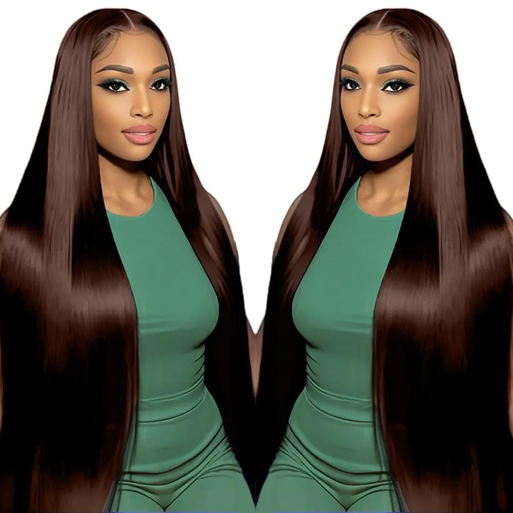 28 Inch Chocolate Brown Lace Front Wigs Human Hair 13x6 Straight Wigs Human Hair 220 Density Brown Wig 4# Brown Human Hair Wigs for Black Women