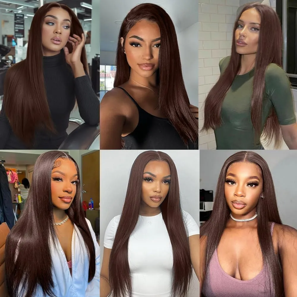 28 Inch Chocolate Brown Lace Front Wigs Human Hair 13x6 Straight Wigs Human Hair 220 Density Brown Wig 4# Brown Human Hair Wigs for Black Women