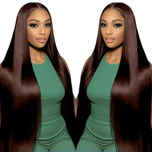 28 Inch Chocolate Brown Lace Front Wigs Human Hair 13x6 Straight Wigs Human Hair 220 Density Brown Wig 4# Brown Human Hair Wigs for Black Women