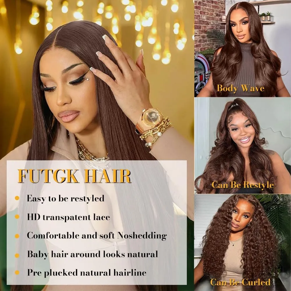 28 Inch Chocolate Brown Lace Front Wigs Human Hair 13x6 Straight Wigs Human Hair 220 Density Brown Wig 4# Brown Human Hair Wigs for Black Women
