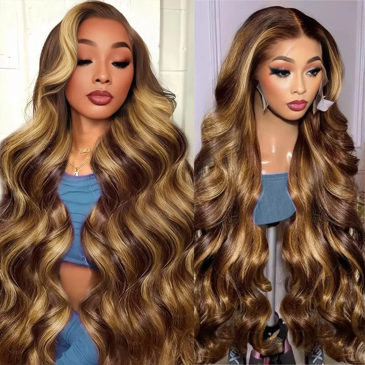 28 Inch Honey Blonde Wig Human Hair 13x6 Lace Front Wig Human Hair Pre Plucked 427 Ombre Body Wave Lace Front Wigs Human Hair 220 Density Blonde Wigs for Black Women