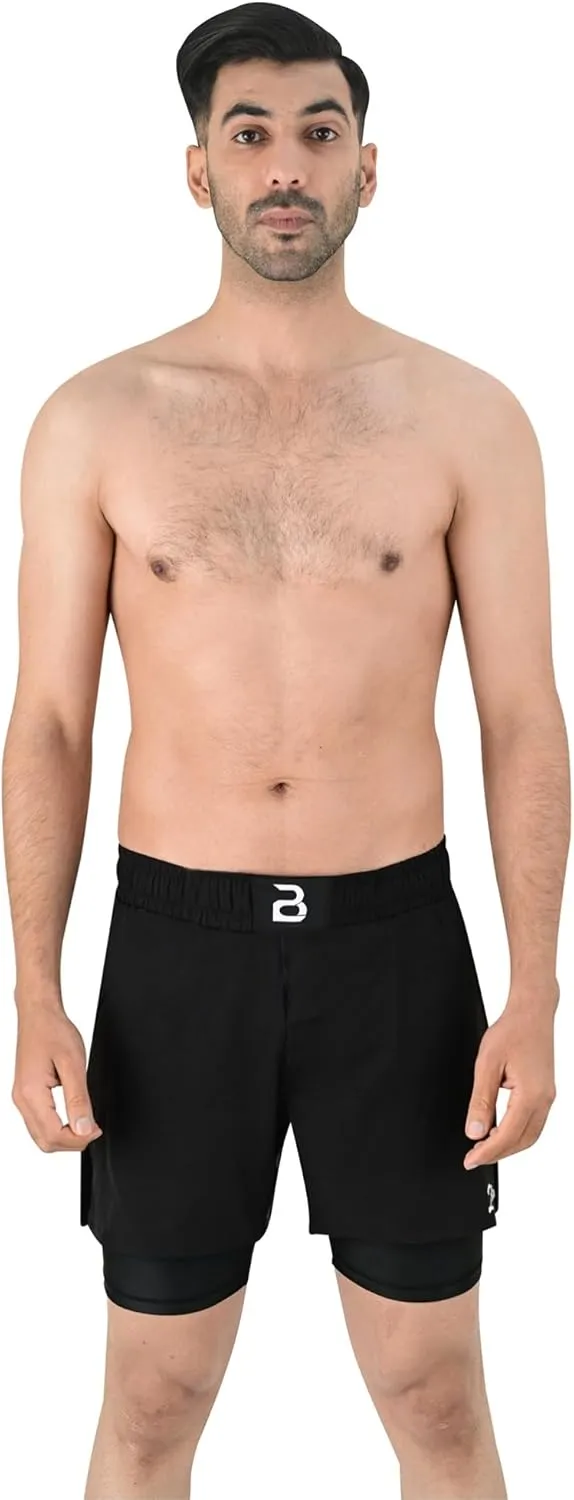 2BOLD MMA Shorts Men’s 2 in 1 Jiu-Jitsu Built in Compression Lining Athletic Gym Boxing Muay Thai BJJ No-Gi Grappling Shorts