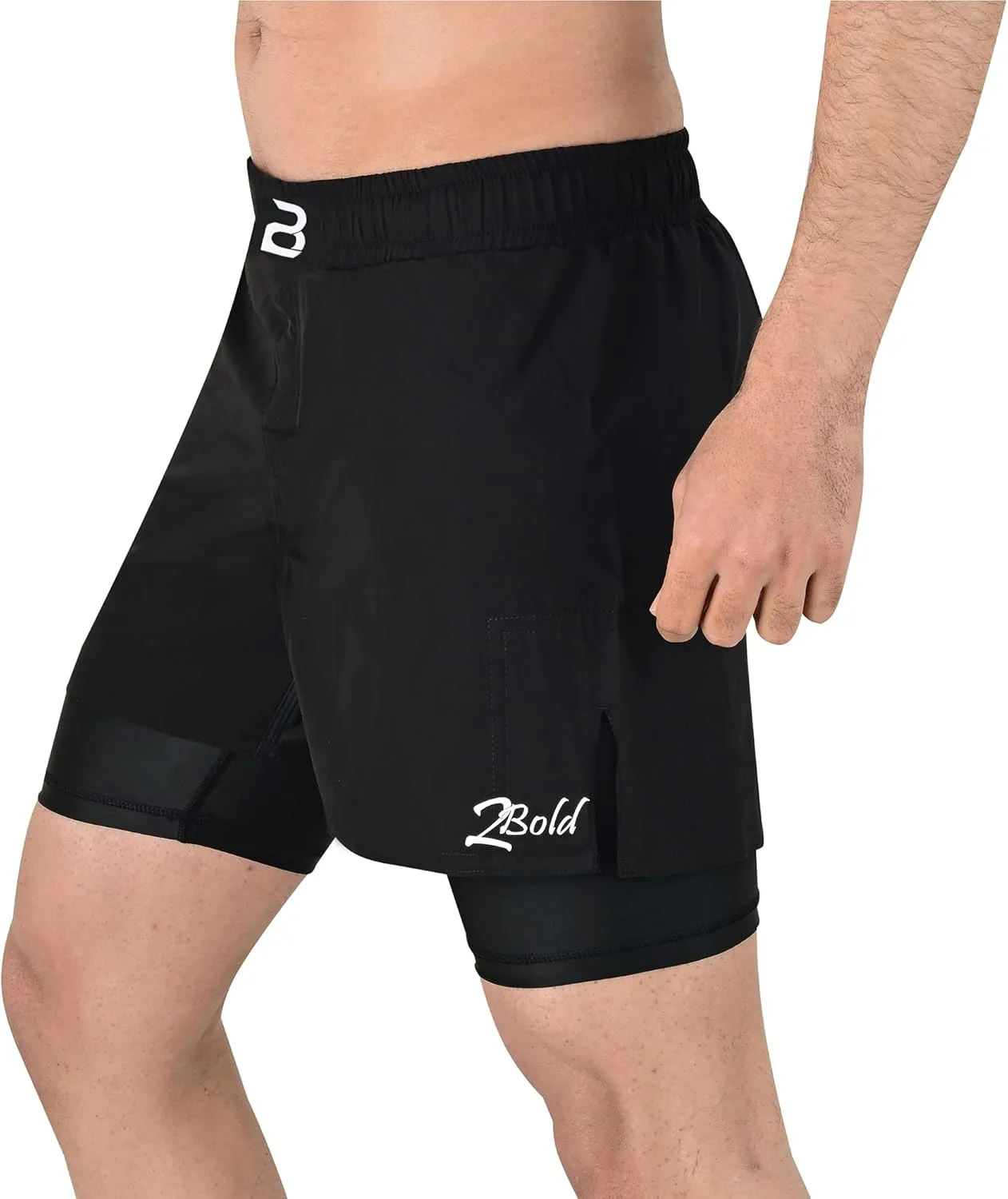 2BOLD MMA Shorts Men’s 2 in 1 Jiu-Jitsu Built in Compression Lining Athletic Gym Boxing Muay Thai BJJ No-Gi Grappling Shorts