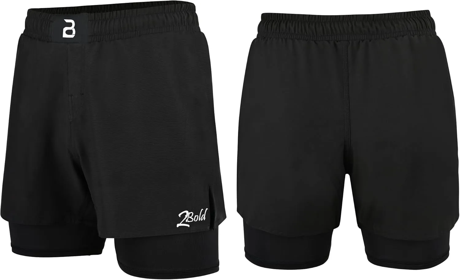 2BOLD MMA Shorts Men’s 2 in 1 Jiu-Jitsu Built in Compression Lining Athletic Gym Boxing Muay Thai BJJ No-Gi Grappling Shorts