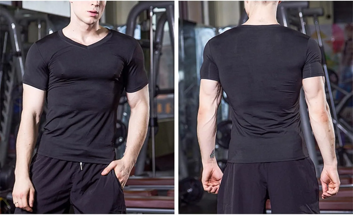2pack Men's Compression Shirts V-Neck Short Sleeve Athletic T-Shirt Outdoor Running Quick Dry
