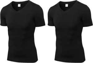 2pack Men's Compression Shirts V-Neck Short Sleeve Athletic T-Shirt Outdoor Running Quick Dry