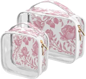 2Pcs Clear Toiletry Bag Set with Zipper Flourish Ornamental Floral Cosmetic Bag for Travel Makeup Organizer Women Men
