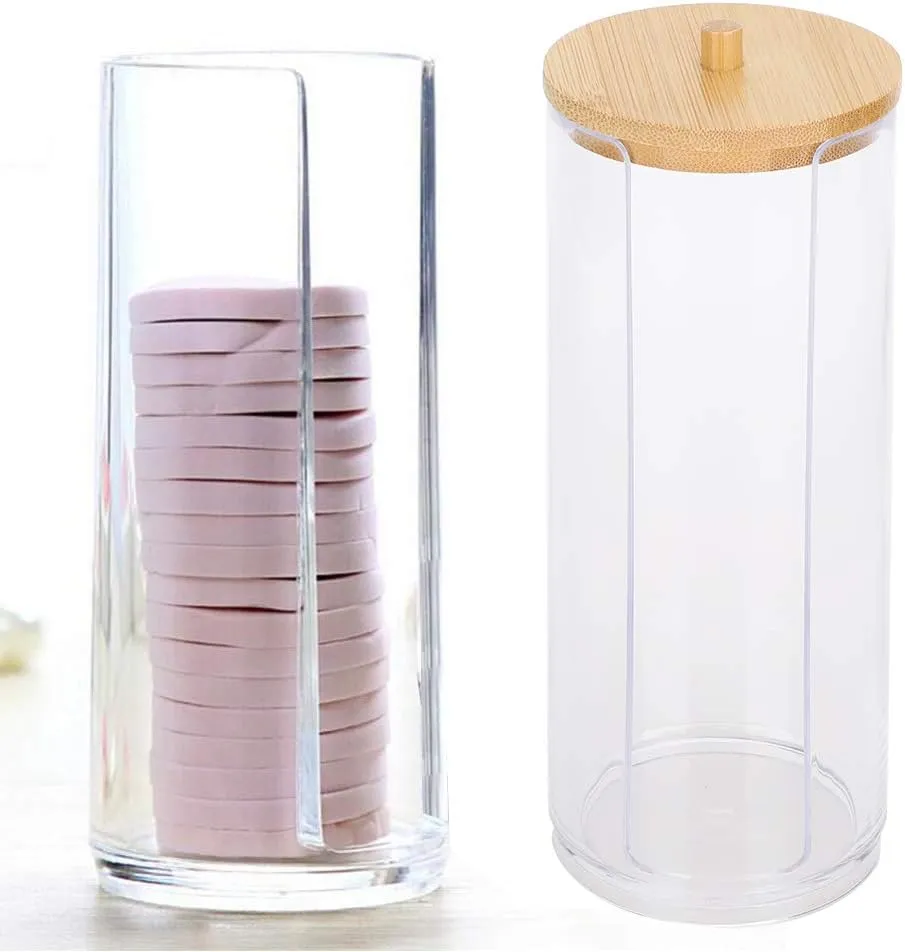 2PCS Cotton Round Holder, Transparent Cotton Pad Holder Makeup Removers Pad Organizer with Lid for Bathroom
