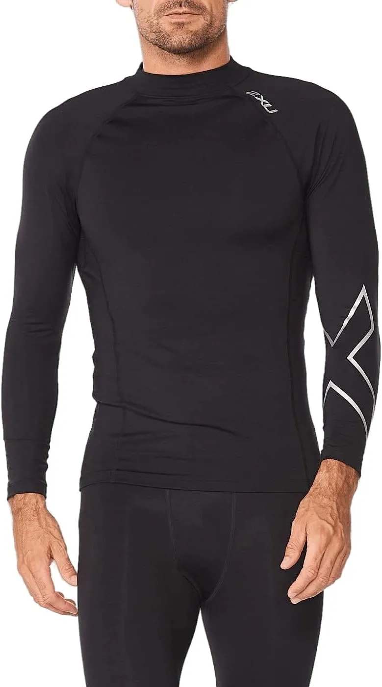2XU Mens Ignition Compression Long Sleeve Shirt for Training and Fitness, Black/Silver
