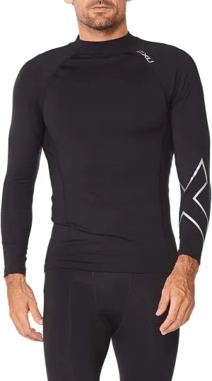 2XU Mens Ignition Compression Long Sleeve Shirt for Training and Fitness, Black/Silver