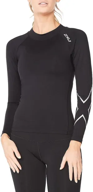 2XU Womens Ignition Compression Long Sleeve Shirt for Training and Fitness, Black/Silver