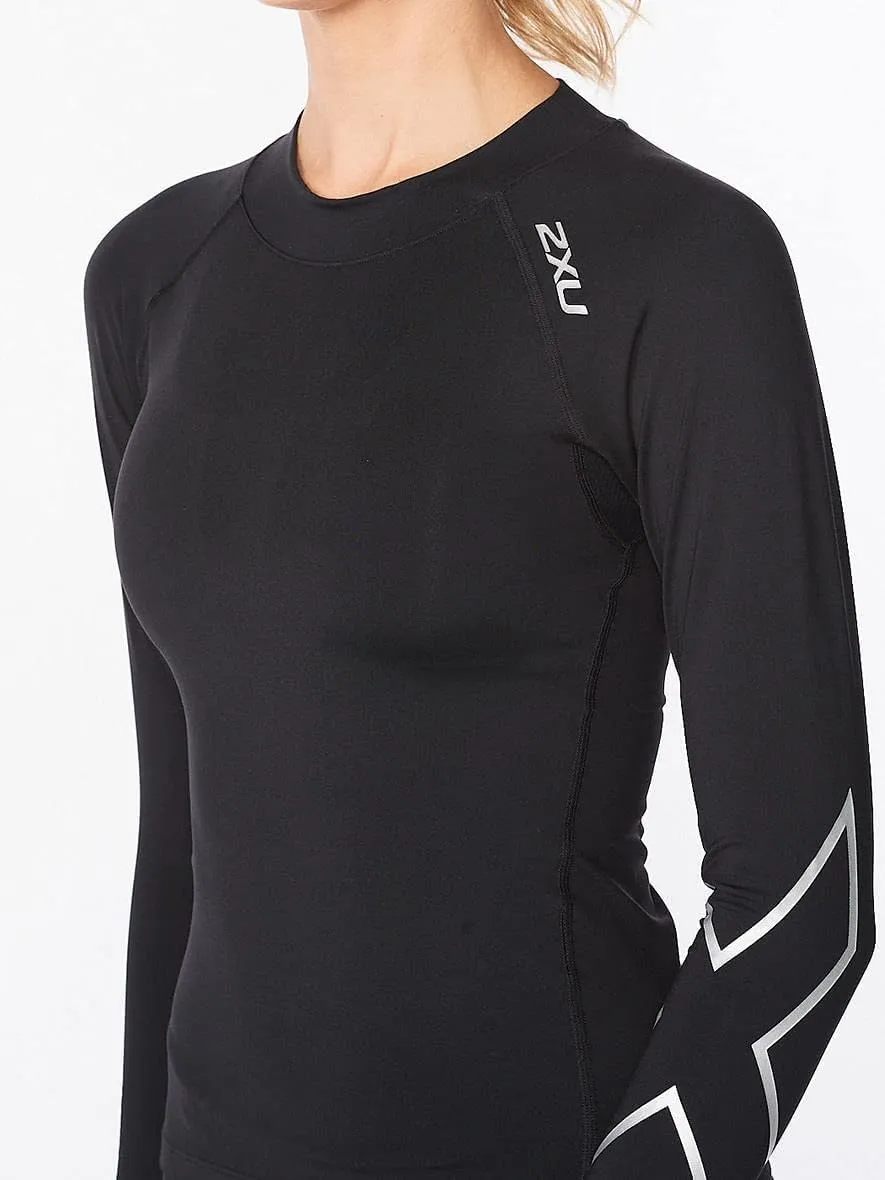 2XU Womens Ignition Compression Long Sleeve Shirt for Training and Fitness, Black/Silver