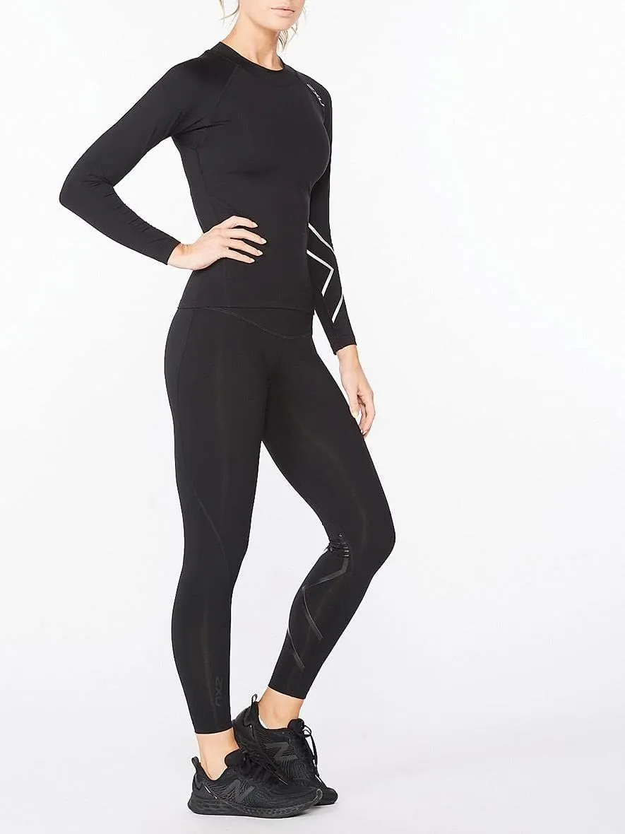 2XU Womens Ignition Compression Long Sleeve Shirt for Training and Fitness, Black/Silver