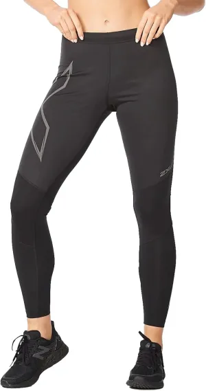 2XU Women's Ignition Shield Compression Tights - Powerful Support & Warmth - Black/Black Reflective