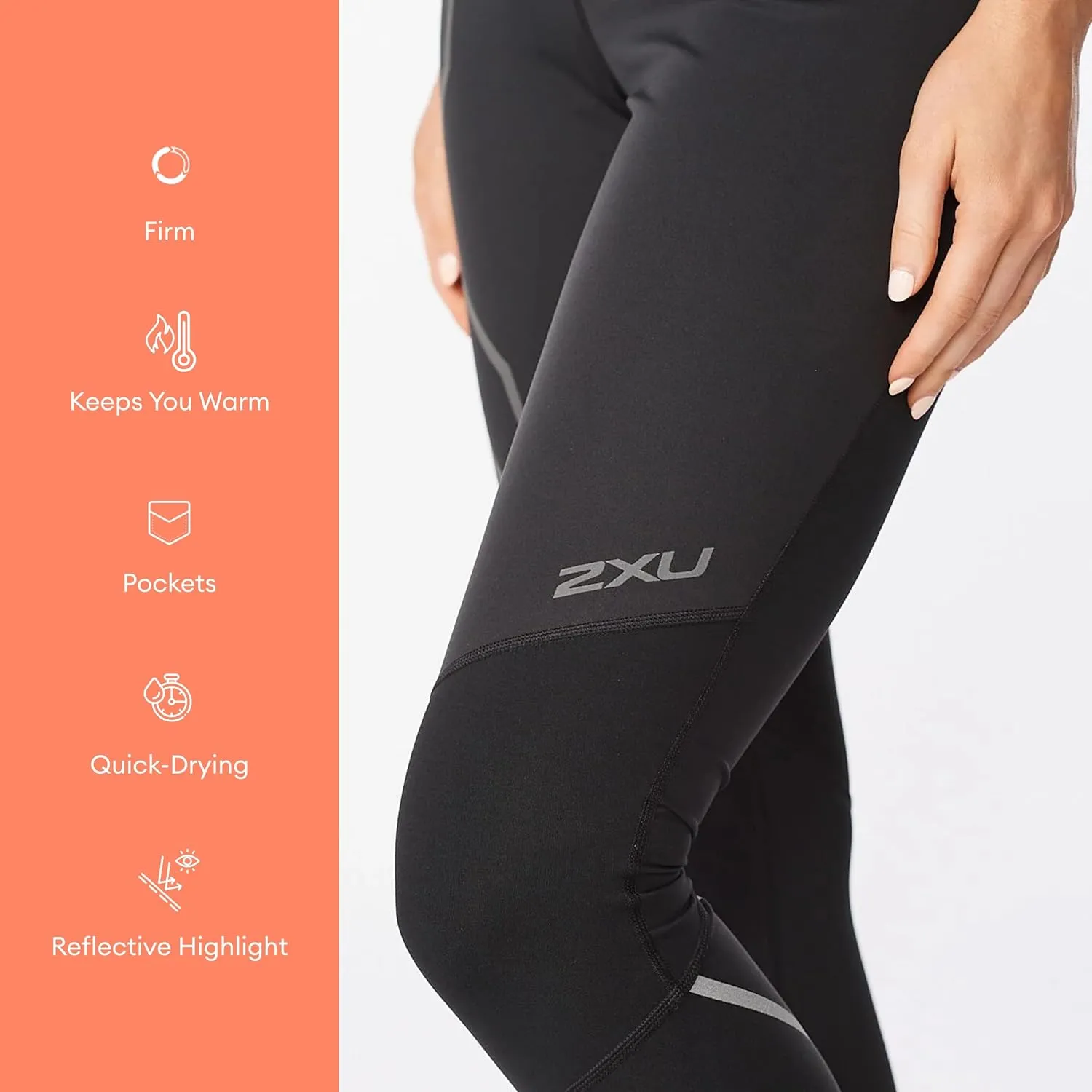 2XU Women's Ignition Shield Compression Tights - Powerful Support & Warmth - Black/Black Reflective