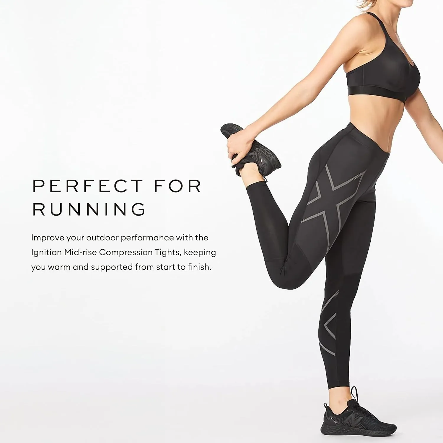 2XU Women's Ignition Shield Compression Tights - Powerful Support & Warmth - Black/Black Reflective