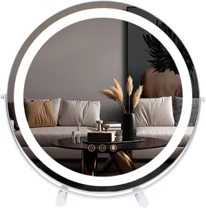 3 Colors Brightness Adjustable Makeup Mirror With Lights, 360°Rotation Desktop Mirror, Large Round Mirror Lighted Makeup Mirror, Smart Touch Control, White, for Vanity Desk Tabletop(White,30cm/12in)