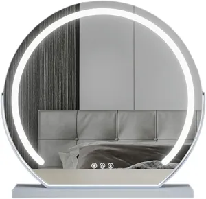 3 Colors Brightness Adjustable Makeup Mirror With Lights, Rechargeable Height Adjustable Vanity Mirror, 360°Swivel Rechargeable LED Magnifying Mirror, Smart Touch Control, Three Color Lighting Modes(W