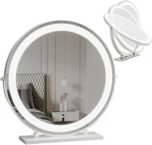 3 Colors Brightness Adjustable Makeup Mirror With Lights, Rotation Vanity Mirror, Rechargeable Vanity Mirror with Lights, Large Lighted Makeup Mirror, Smart Touch Control, 360°Rotation(White,50cm/20in