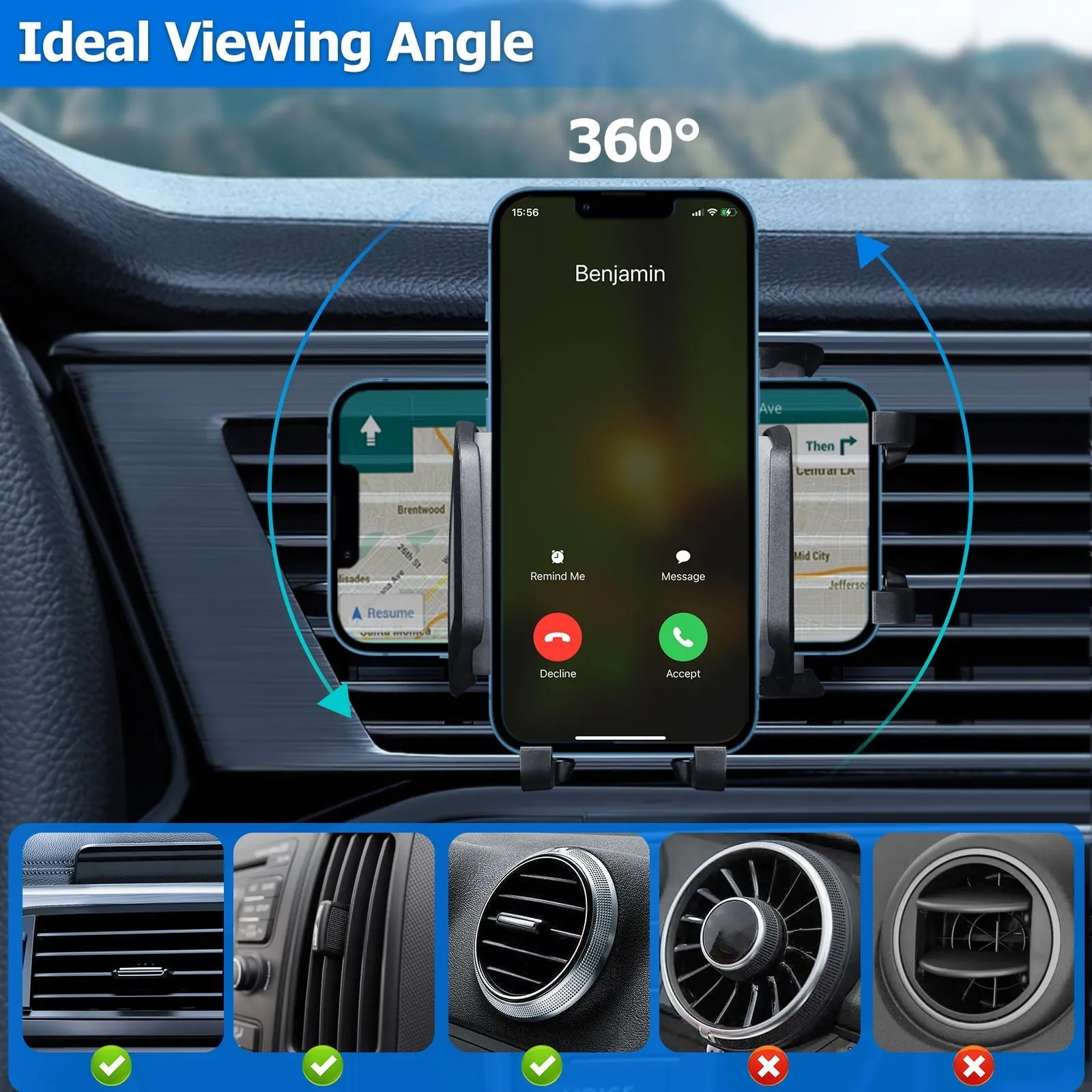 3 in 1 Car Phone Holder Mount | Car Air Vent Holder & Dashboard Mount & Windshield Mount | Phone Mount for Car | Universal For All Smartphones & Tablets | iPhone 12 11 X XR 7/7 Plus, Samsung Galaxy S
