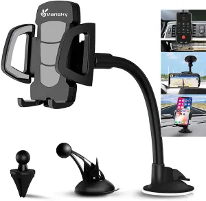 3 in 1 Car Phone Holder Mount | Car Air Vent Holder & Dashboard Mount & Windshield Mount | Phone Mount for Car | Universal For All Smartphones & Tablets | iPhone 12 11 X XR 7/7 Plus, Samsung Galaxy S