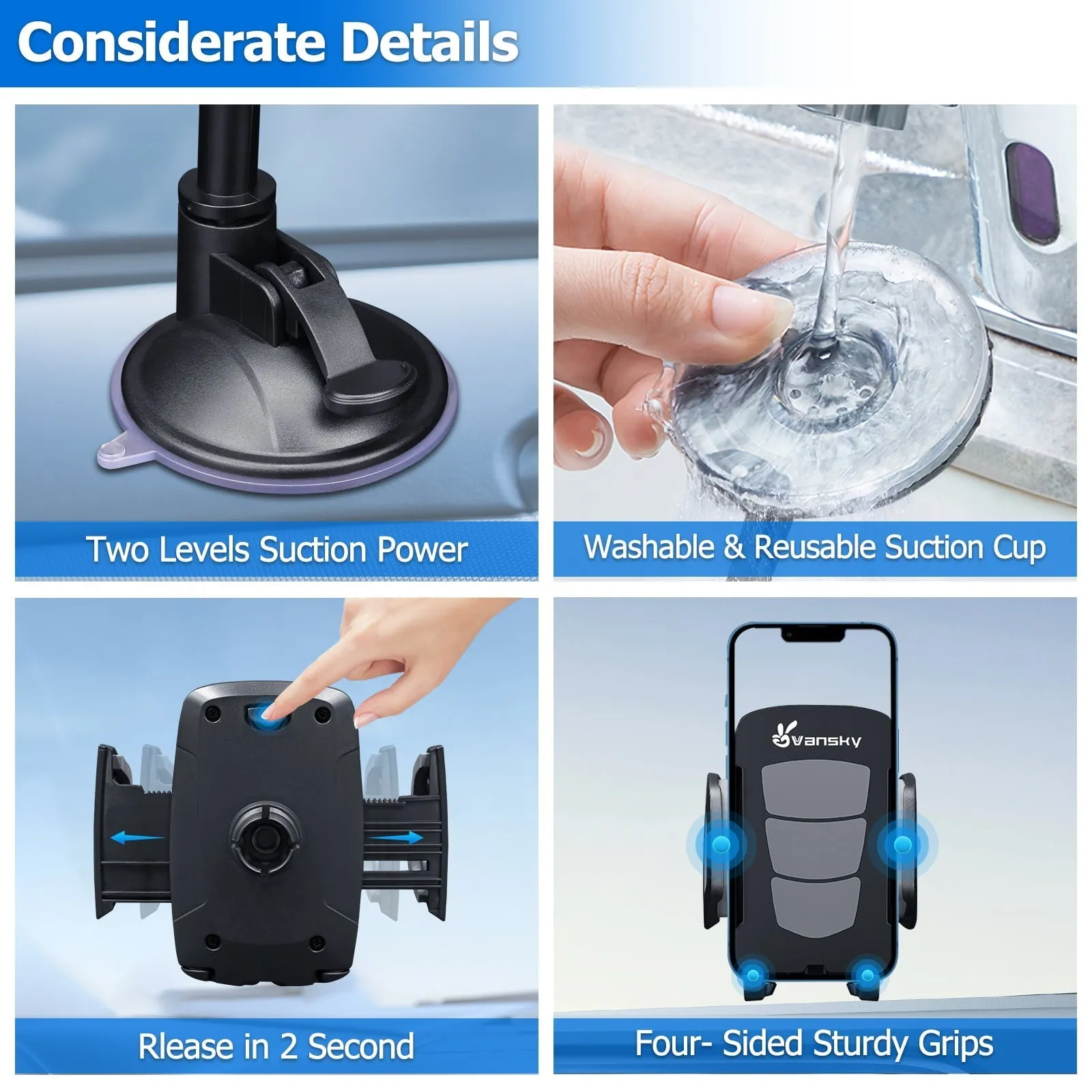 3 in 1 Car Phone Holder Mount | Car Air Vent Holder & Dashboard Mount & Windshield Mount | Phone Mount for Car | Universal For All Smartphones & Tablets | iPhone 12 11 X XR 7/7 Plus, Samsung Galaxy S