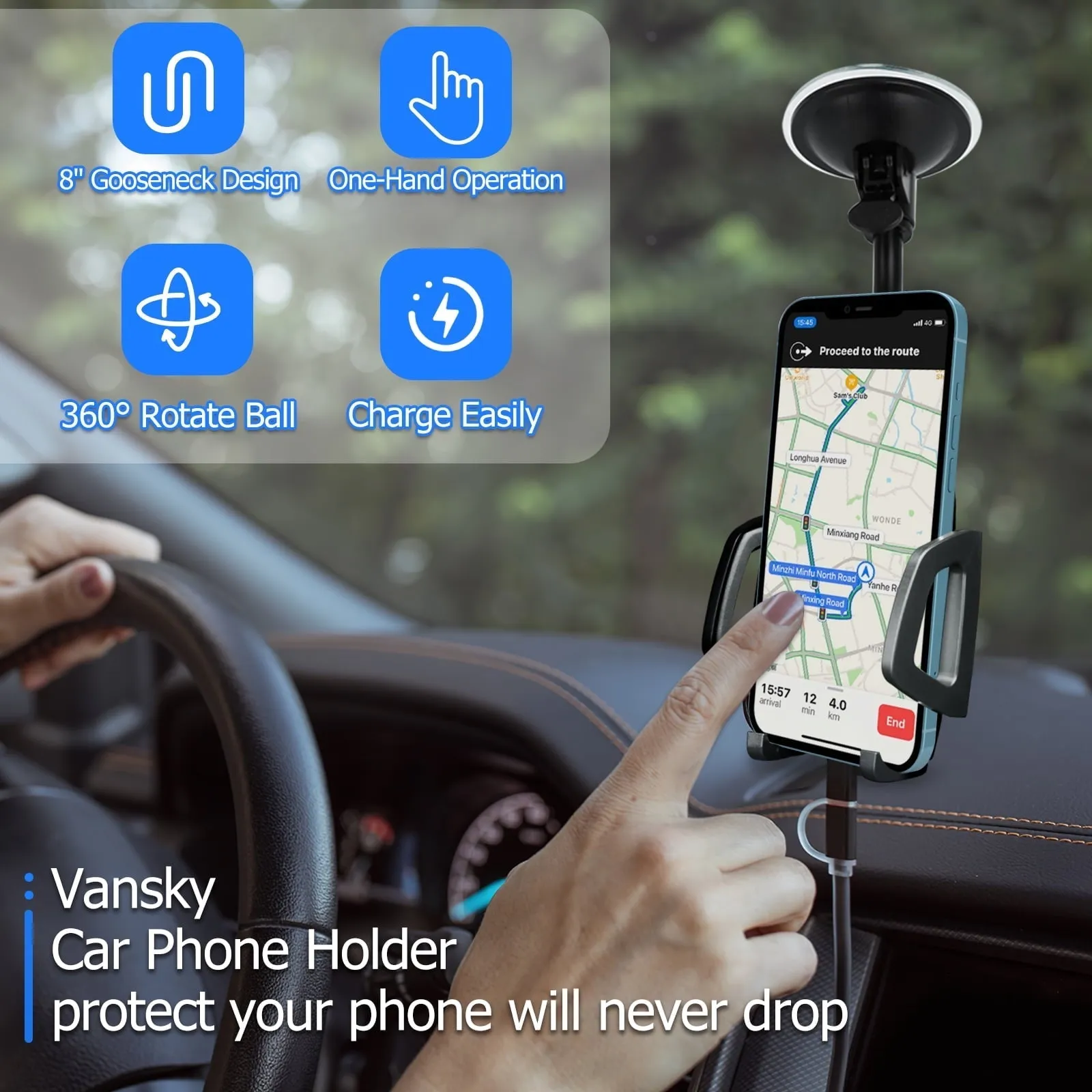 3 in 1 Car Phone Holder Mount | Car Air Vent Holder & Dashboard Mount & Windshield Mount | Phone Mount for Car | Universal For All Smartphones & Tablets | iPhone 12 11 X XR 7/7 Plus, Samsung Galaxy S