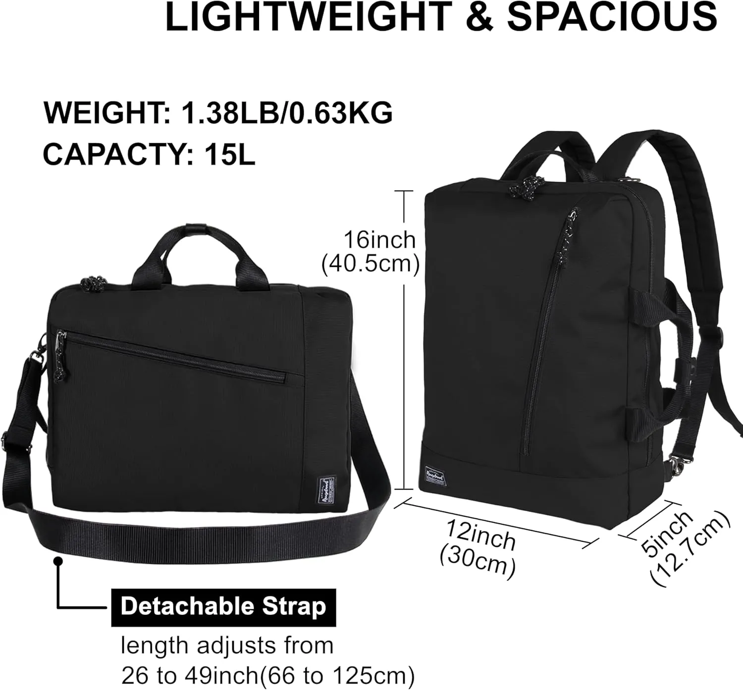 3 in 1 Laptop Backpack for Men Women, Convertible Messenger Bag Backpack, Smart Business Casual Water-Resistant, Black