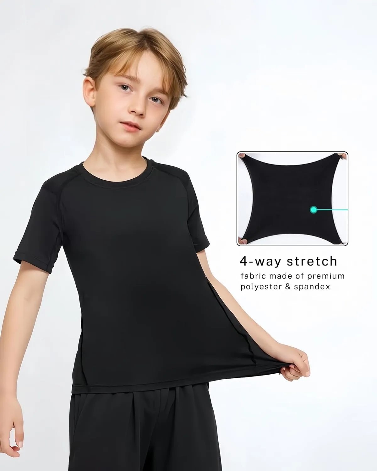 3 Pack Boys Compression Shirt Short Sleeve Youth Athletic Undershirt Kids Quick Dry Athletic Base Layer T-Shirt