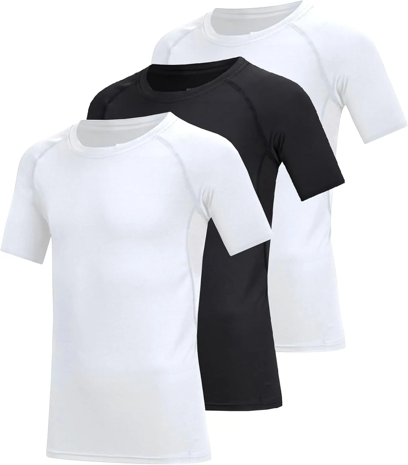 3 Pack Boys Compression Shirt Short Sleeve Youth Athletic Undershirt Kids Quick Dry Athletic Base Layer T-Shirt
