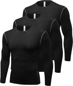 3 Pack Cool Dry Compression Shirts for Men Long Sleeve Baselayer Tops Running Workout T Shirt