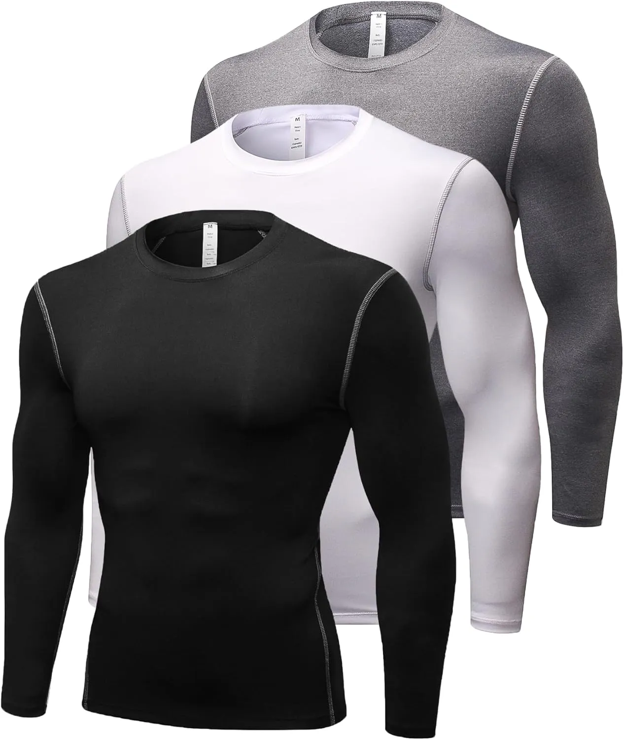 3 Pack Cool Dry Compression Shirts for Men Long Sleeve Baselayer Tops Running Workout T Shirt