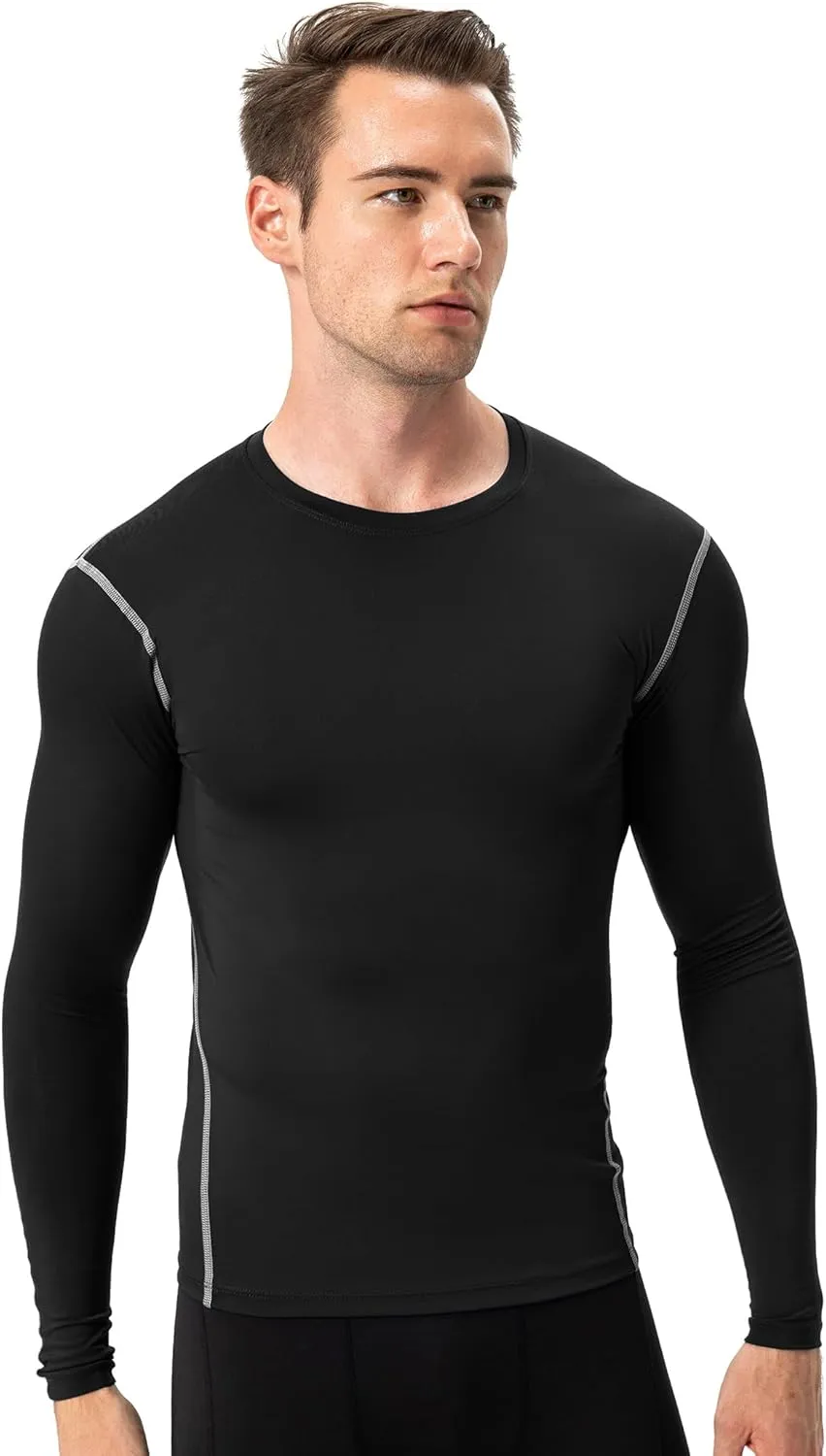 3 Pack Cool Dry Compression Shirts for Men Long Sleeve Baselayer Tops Running Workout T Shirt