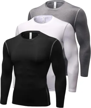 3 Pack Cool Dry Compression Shirts for Men Long Sleeve Baselayer Tops Running Workout T Shirt