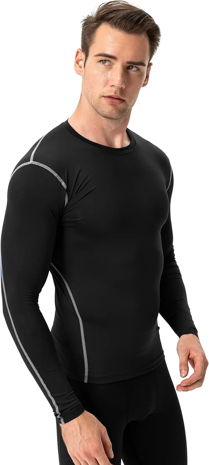 3 Pack Cool Dry Compression Shirts for Men Long Sleeve Baselayer Tops Running Workout T Shirt