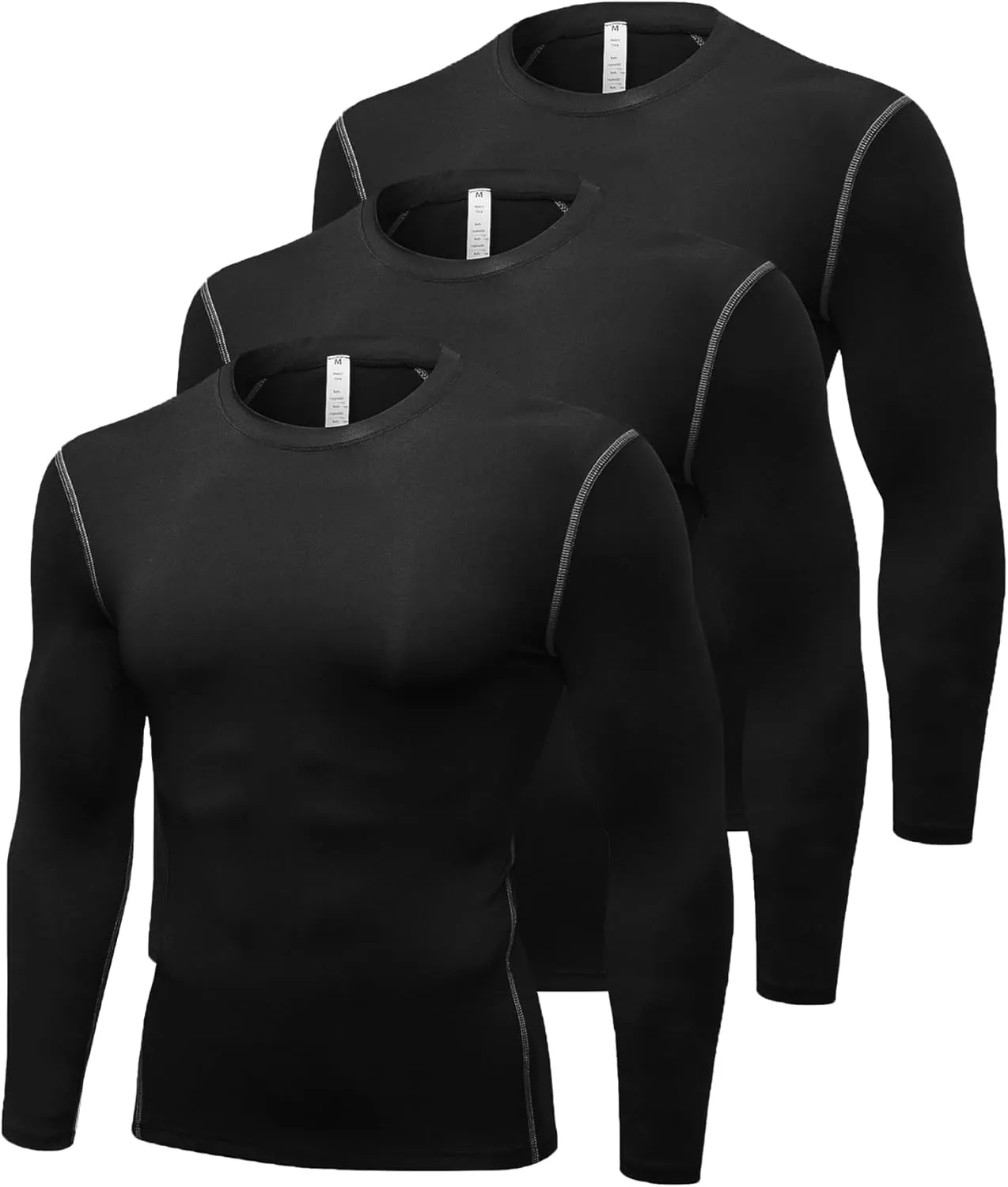 3 Pack Cool Dry Compression Shirts for Men Long Sleeve Baselayer Tops Running Workout T Shirt