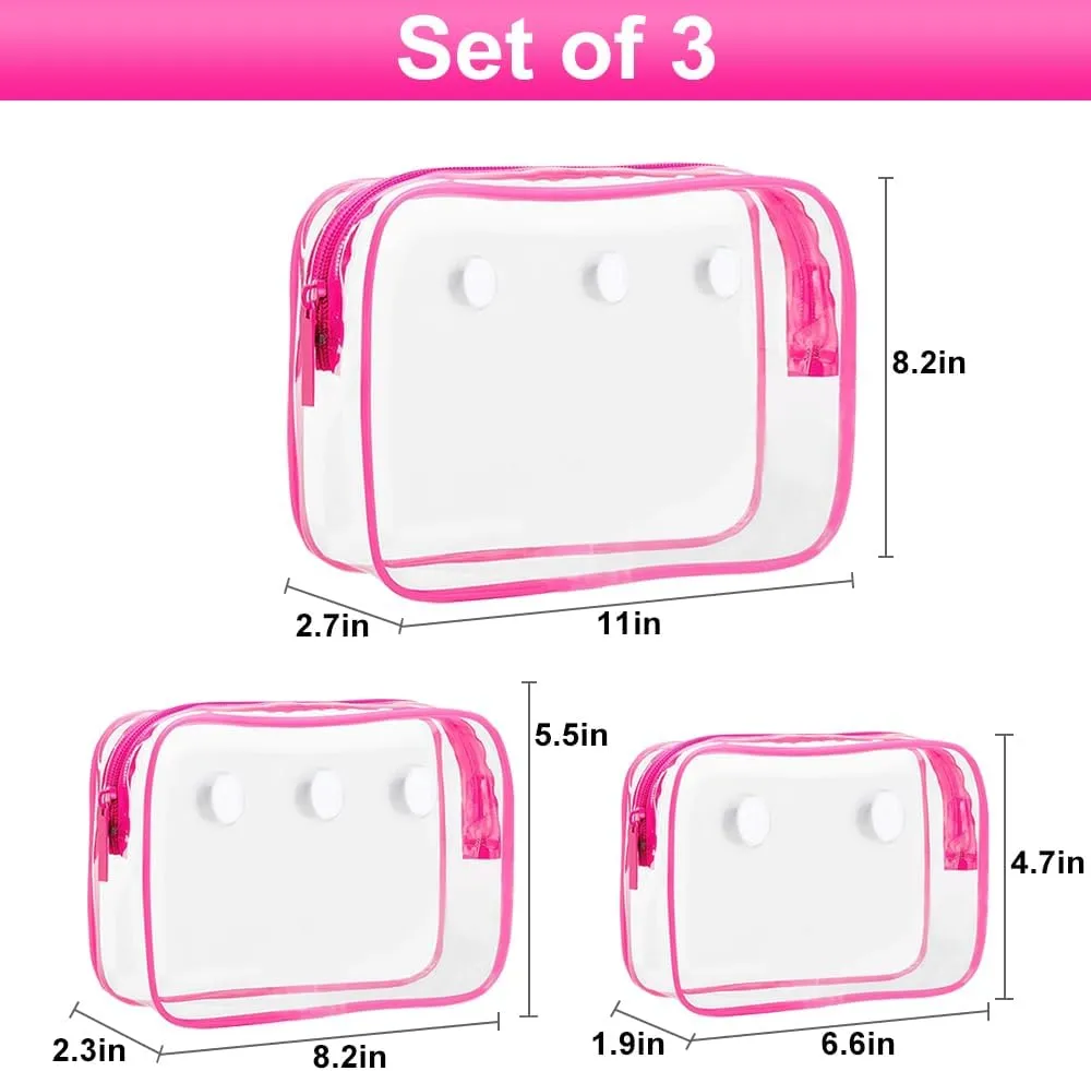 3 Packs Clear Bogg Beach Tote Bag with 2 Pack Insert Hooks Accessories for Bogg Bags Travel Makeup Clean Toiletry Brush Organizer Cosmetic Divider Storage Inner Pouch (Rose Red)