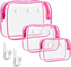 3 Packs Clear Bogg Beach Tote Bag with 2 Pack Insert Hooks Accessories for Bogg Bags Travel Makeup Clean Toiletry Brush Organizer Cosmetic Divider Storage Inner Pouch (Rose Red)