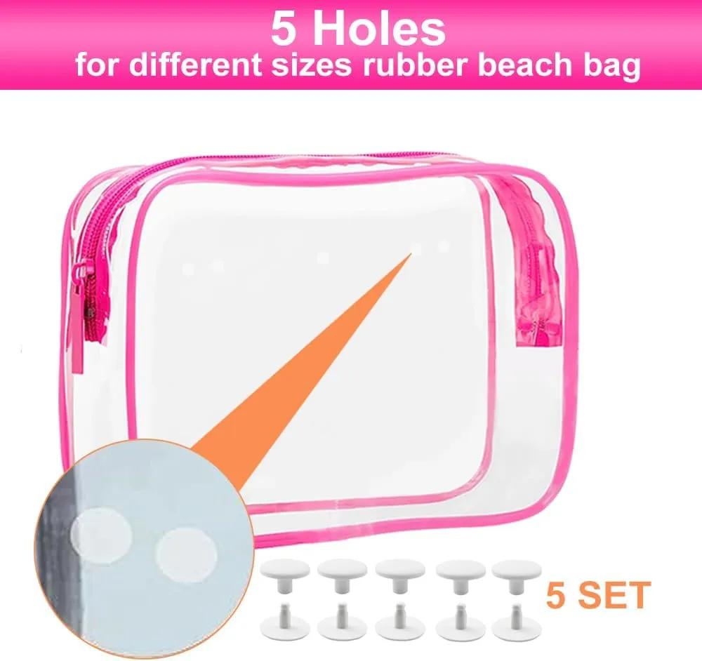 3 Packs Clear Bogg Beach Tote Bag with 2 Pack Insert Hooks Accessories for Bogg Bags Travel Makeup Clean Toiletry Brush Organizer Cosmetic Divider Storage Inner Pouch (Rose Red)