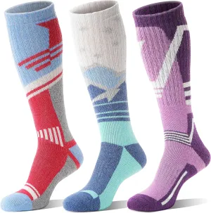 3 Pairs Merino Wool Ski Socks Thermal Warm Winter Thick Knee High Snowboarding Skiing Socks for Women Men