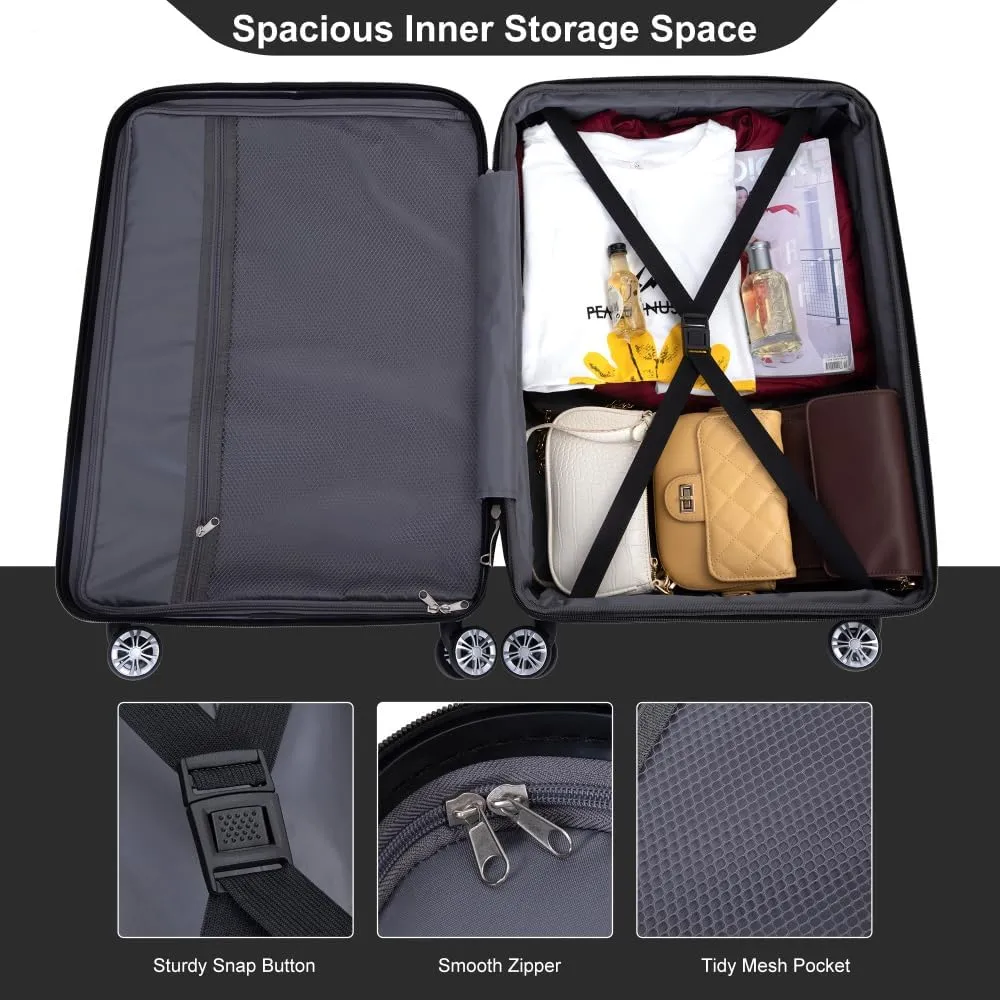 3-Piece Expandable Luggage Set (21"/25"/29") - PC Lightweight Hardshell Suitcases with Lock, Double Spinner Wheels & 2 Utility Hooks - Sand Color Carry-On & Checked Luggage (Black   PC)