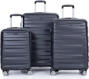 3-Piece Expandable Luggage Set (21"/25"/29") - PC Lightweight Hardshell Suitcases with Lock, Double Spinner Wheels & 2 Utility Hooks - Sand Color Carry-On & Checked Luggage (Black   PC)