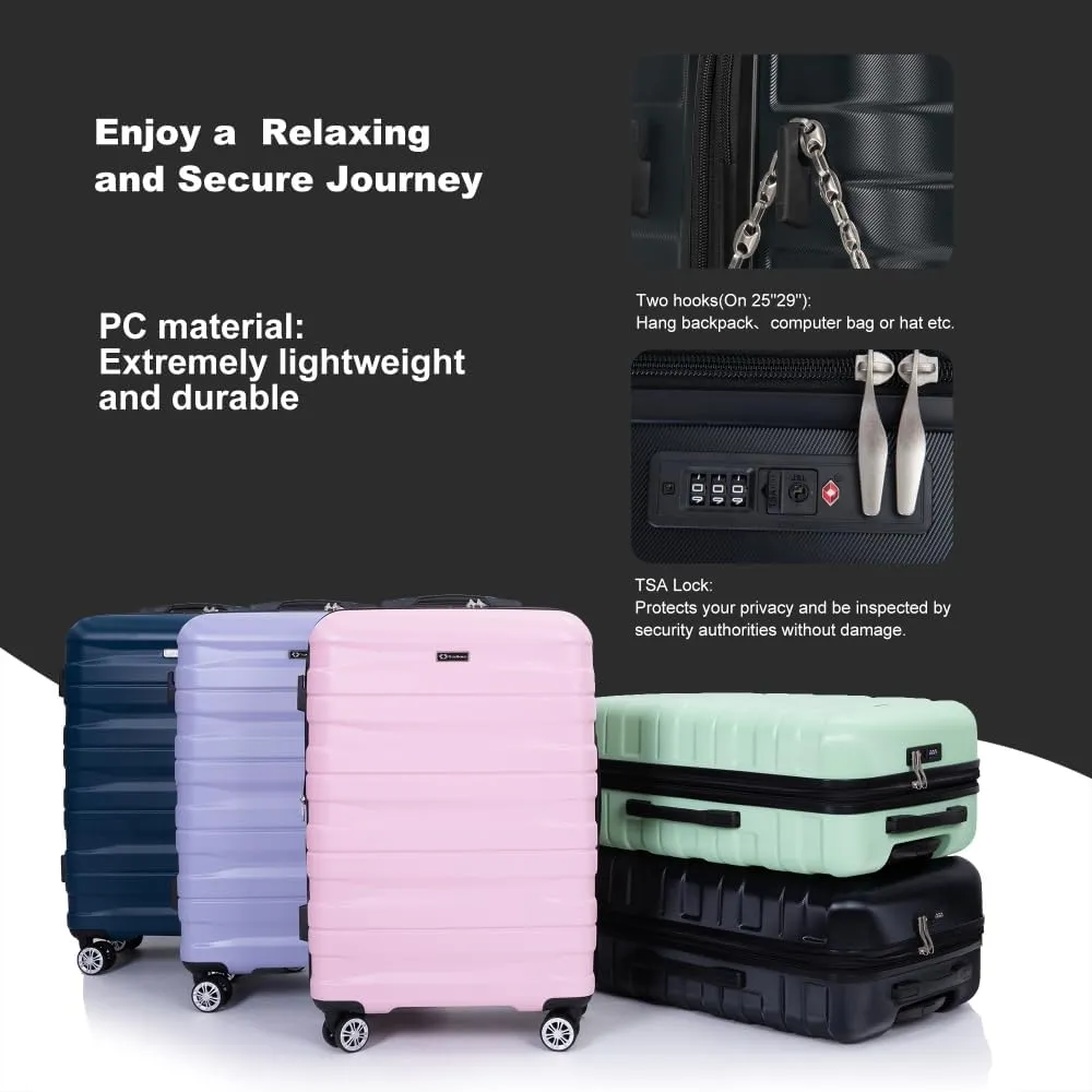 3-Piece Expandable Luggage Set (21"/25"/29") - PC Lightweight Hardshell Suitcases with Lock, Double Spinner Wheels & 2 Utility Hooks - Sand Color Carry-On & Checked Luggage (Black   PC)