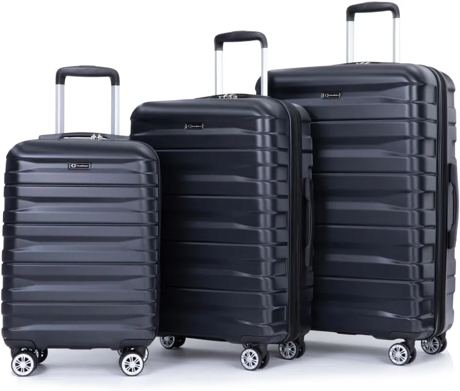 3-Piece Expandable Luggage Set (21"/25"/29") - PC Lightweight Hardshell Suitcases with Lock, Double Spinner Wheels & 2 Utility Hooks - Sand Color Carry-On & Checked Luggage (Black   PC)