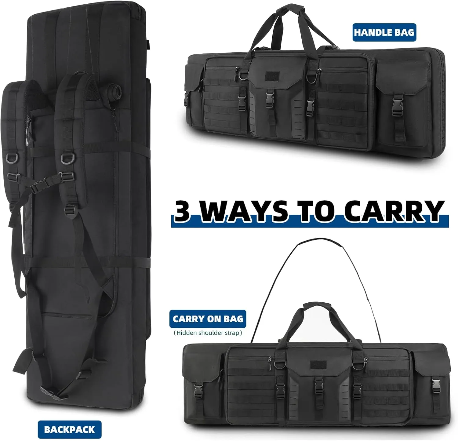 30 36 42 inch Rifle Bag Soft Gun Case 900D Convertible Tactical Backpack for Shooting and Hunting Include Mag Pouch