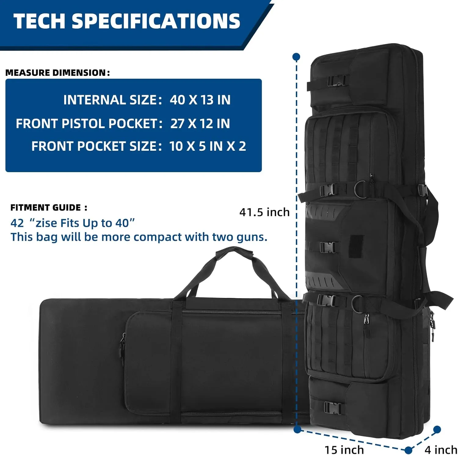 30 36 42 inch Rifle Bag Soft Gun Case 900D Convertible Tactical Backpack for Shooting and Hunting Include Mag Pouch
