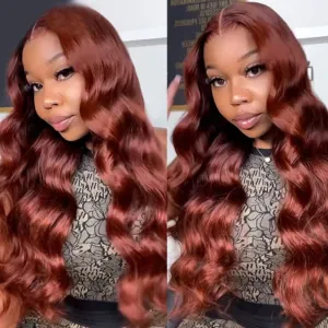 30 Inch 12A Reddish Brown Lace Front Wigs Human Hair 13x6 HD Body Wave Frontal Wigs for Black Women 180 Density Copper Red Glueless Body Wave Lace Front Wig Human Hair Pre Plucked with Baby Hair